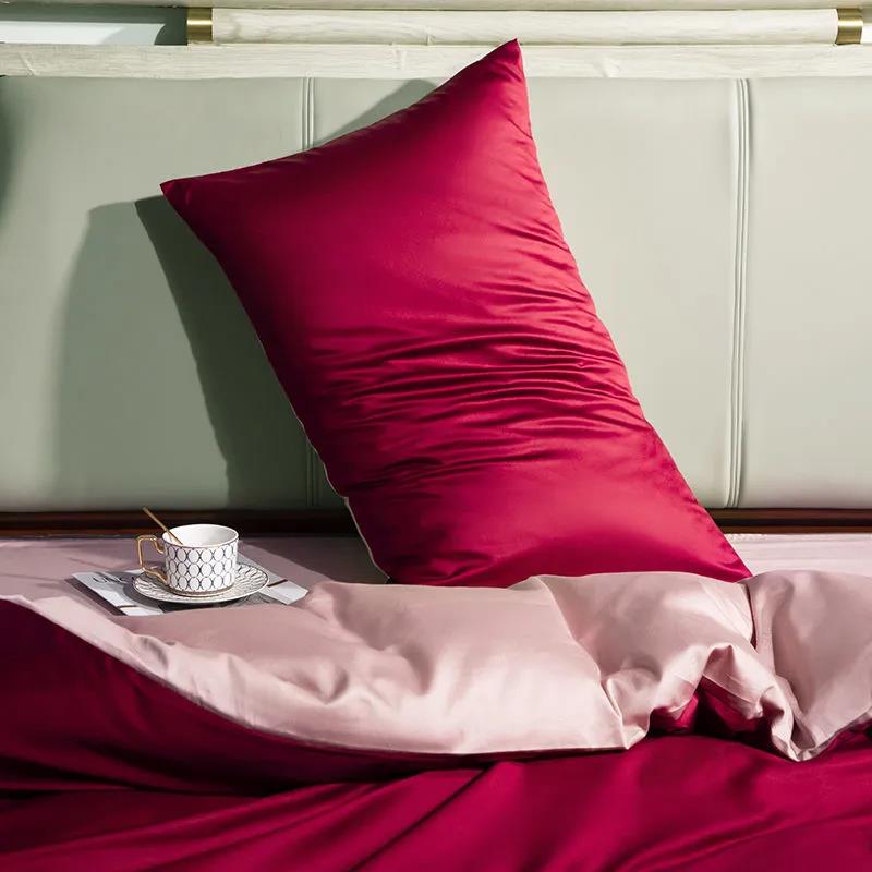 100% Cotton Solid Color Colorblock Pillow Cover High Density Silky Double Bedroom Bed Pillowcase