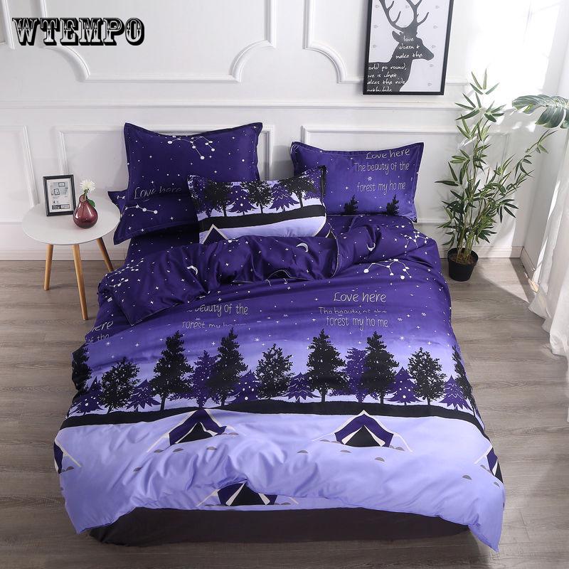 3pcs Classic Bedding Set 5 Size Grey Blue Flower Bed Linens 4pcs/set  Pastoral Duvet Cover Set