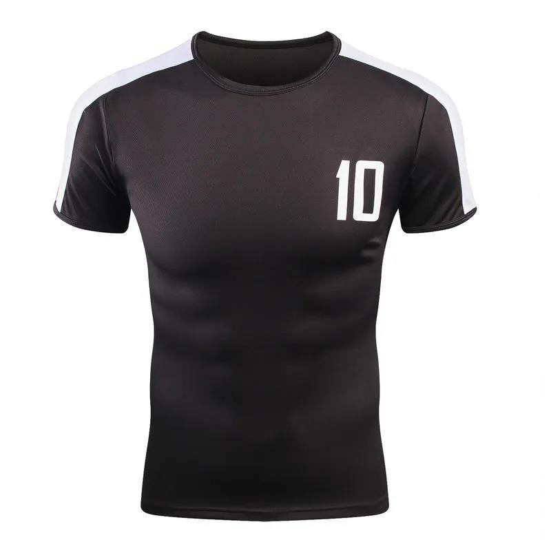 Summer Sport Shirt Retro T-shirt Breathable Casual Quick Dry Tees Half Sleeve High Elastic Fitness Football Top Men Clothing