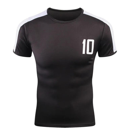 Summer Sport Shirt Retro T-shirt Breathable Casual Quick Dry Tees Half Sleeve High Elastic Fitness Football Top Men Clothing