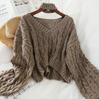 Spring Long-sleeved Sweater Women Loose Temperament Goddess Lazy Style Knit Sweater Top V-neck Pullover Loose Slim Knit Top