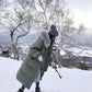 Winter Fluffy Big Fur Collar Hooded Down Jacket Women Mid-length Slim Over The Knee Thick Hooded Winter Warm Plus Fleece Jacket