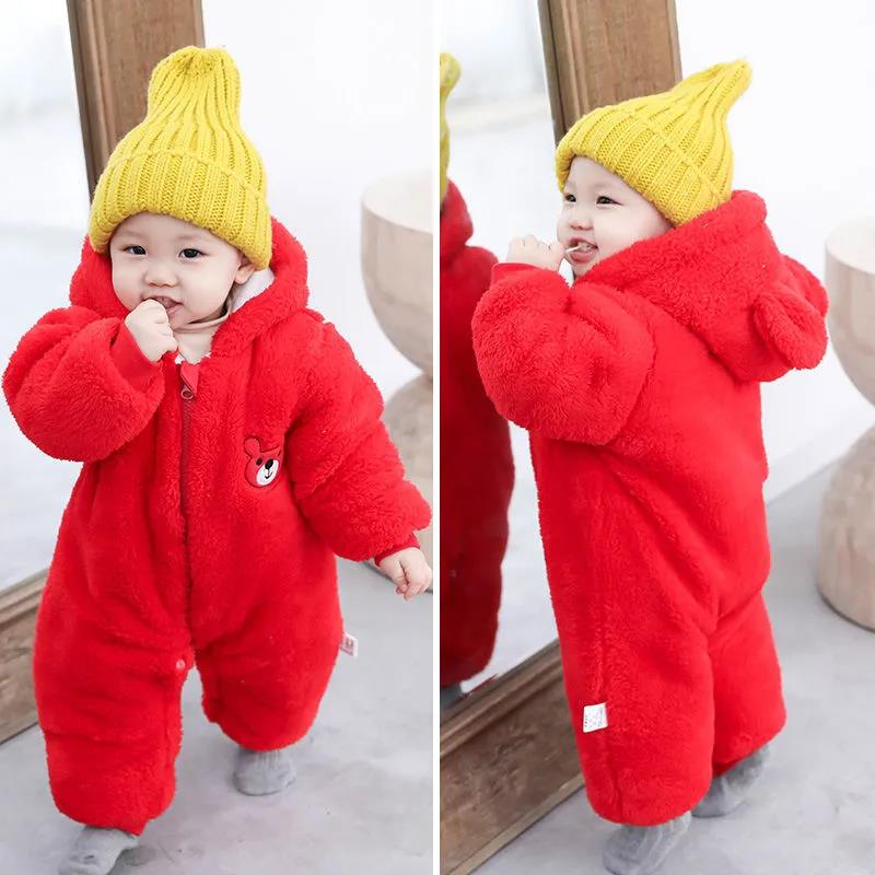 Newborn Baby Jumpsuit Autumn and Winter Newborn Baby Outing Flannel Cotton-padded Warm Thick Suit Toddler Winter Clothing