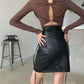 Pu Leather Skirt Women's Black High Waist Slit Bag Hip Short Skirt Spring Tie Skirt