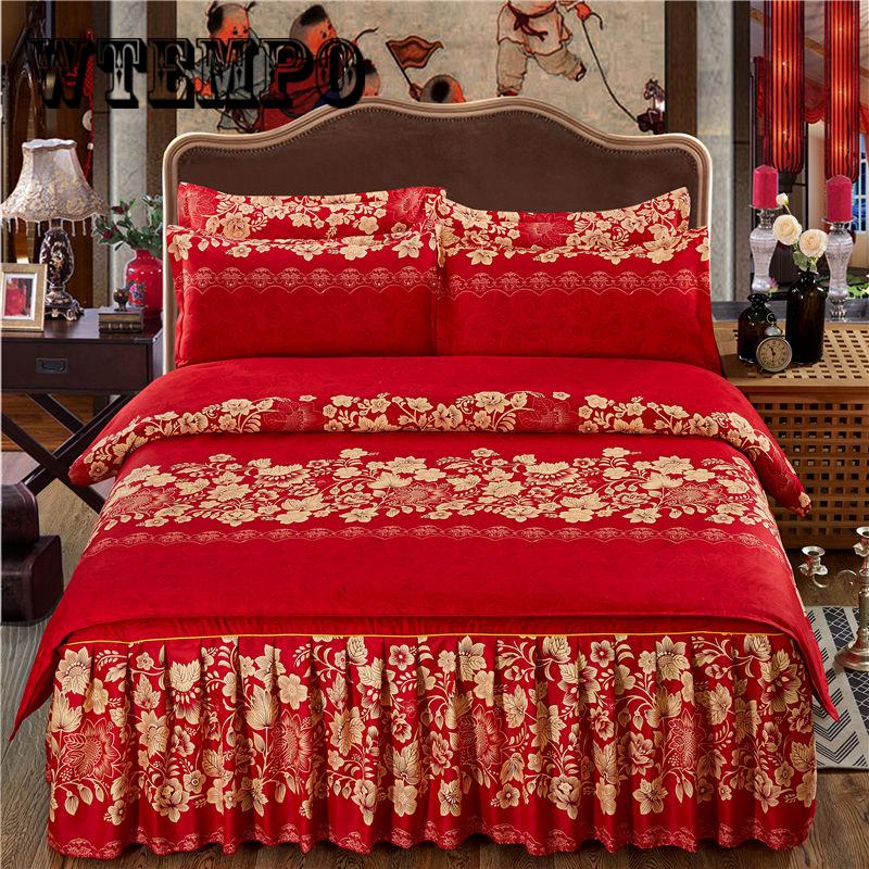Bedding Cotton Four-piece Winter Soft Padded Bed Skirt Suit Bedroom Home Kit