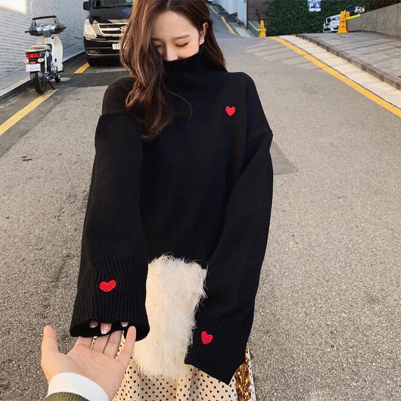 Pofulove Soft girl sweater women's sweater loose mesh red knitted sleeves are pretty fairy cute