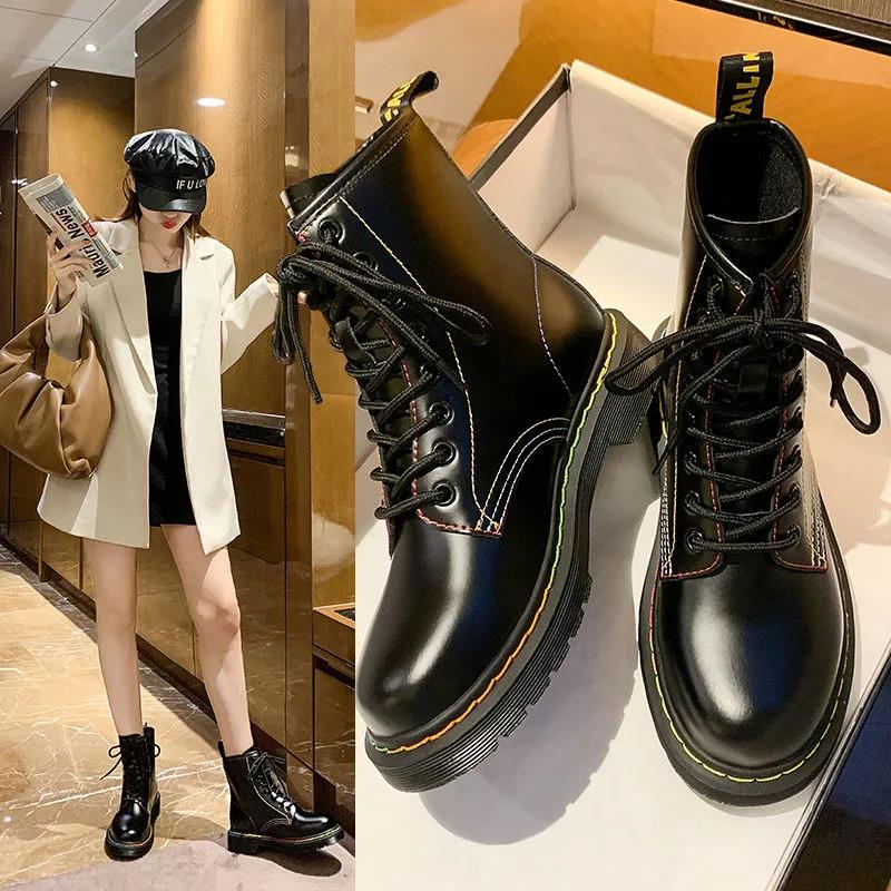 Martin Boots Women British Style Autumn and Winter Black Plush Boots Wild Thick-soled Motorcycle Short Boots Women