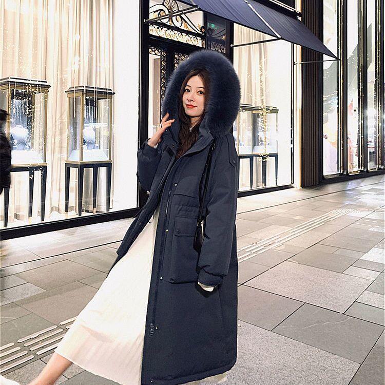 Duck Down Down Jacket Women's Mid-length 2021 Winter New Style Big Fur Collar Korean Style Over-the-knee Fashion Jacket