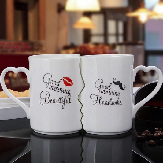 2Pcs/Set Creative Coffee Mugs Couple Water Cup Ceramic Fashion Kiss Teacup Milk Mug Valentine's Day Birthday Wedding Gifts
