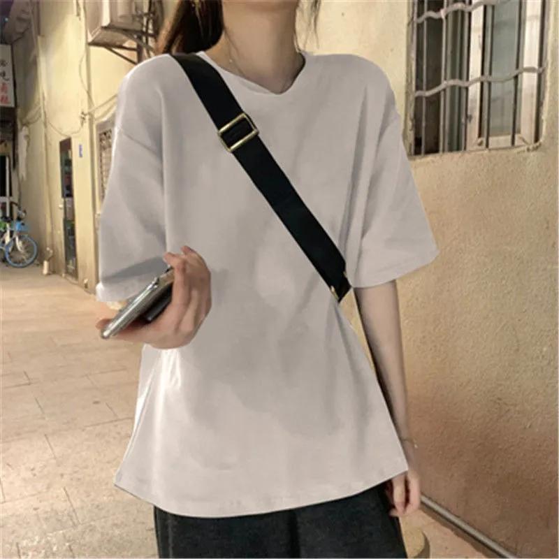 Cotton Short-sleeved T-shirt Women's Summer Loose Student Korean Version Top Girl's Solid Color Ins Half-sleeve Short Sleeve Womens T-Shirts