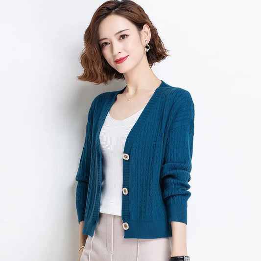 Early Autumn Retro Twist V-neck Short Top All-match Sweater Cardigan 2021 Korean Style Knitted Jacket Women
