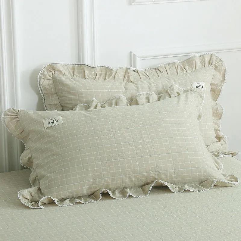 Washed Cotton Cotton Side Pillowcase Solid Color Cotton Pillowcase Pillow Core Cover 48*74cm