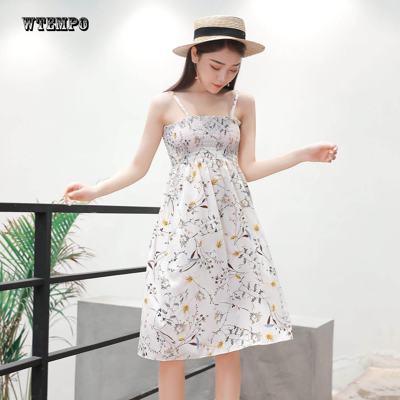 WTEMPO Tube top waist sleeveless strap dress pleated skirt spring and summer wrapped chest slim