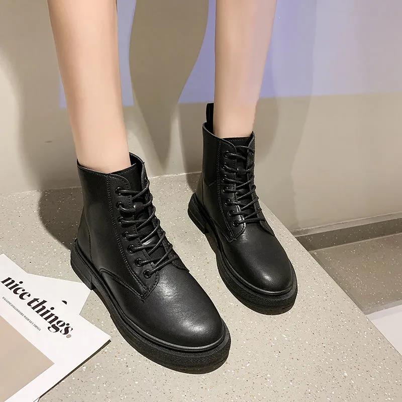 Martin Boots Female British Style 2021 Spring and Autumn New Lace-up All-match Single Boots Retro Flat-bottomed Motorcycle Short Boots