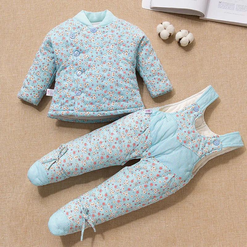 Newborn Winter Cotton-padded Clothes Baby Foot-wrapped Warm Suit Solid Color Small Fresh Floral Pattern Handmade Cotton Padded Jacket