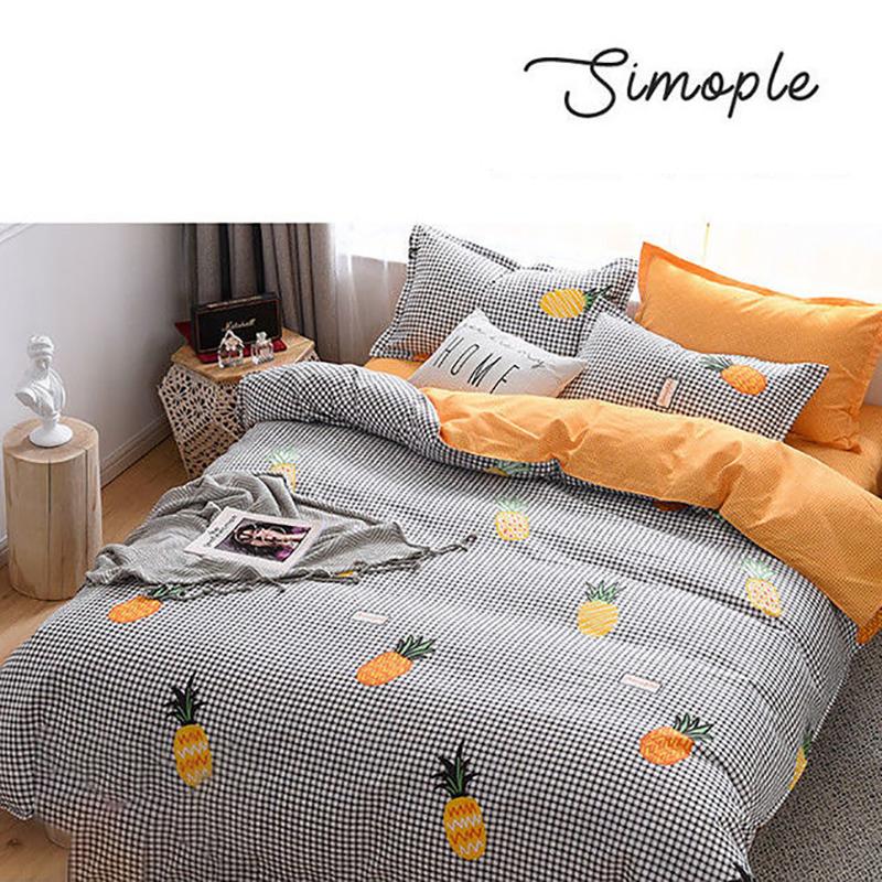 Thick Warm Pure Cotton Brushed Four-piece 100% Long-staple Cotton Student Dormitory Simple Bedding