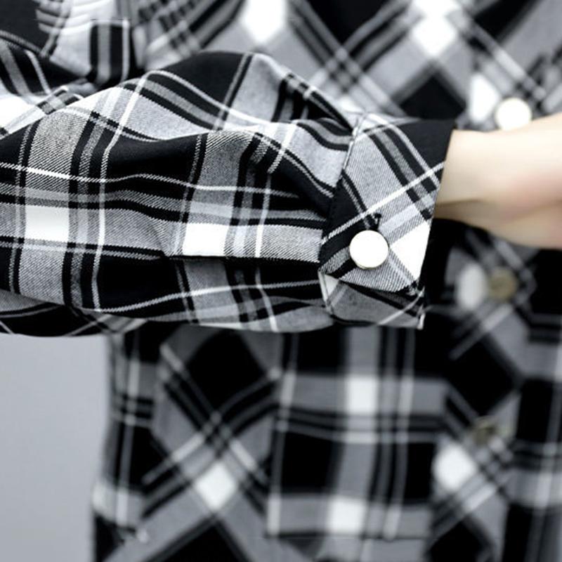 Women's 2-piece Workwear Plaid Suit Casual Harem Pants + Short Long Sleeve Jacket Loose and Comfortable Black and White Plaid