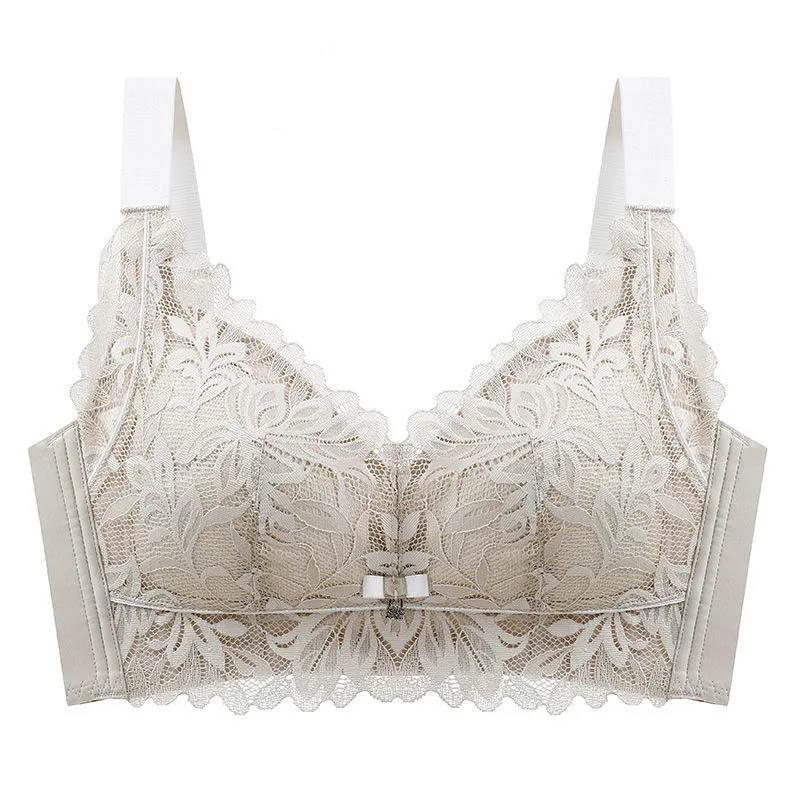Women's Thai Natural Latex Thin Bra Without Steel Ring Gathers Large Breasts Shows Small Anti-sagging Side-retracts Anti-glare Comfort Bra