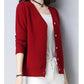 Spring and Autumn Knit Solid Color Cardigan Long Sleeve V-neck Sweater Short Solid Color Coat
