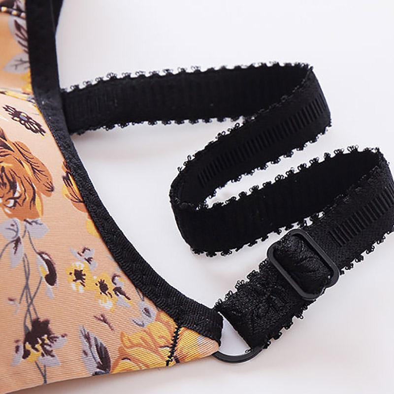 Skin-friendly Breathable Printing Gathered Anti-sagging Side-receiving Bra Without Steel Ring Women's Underwear Bra