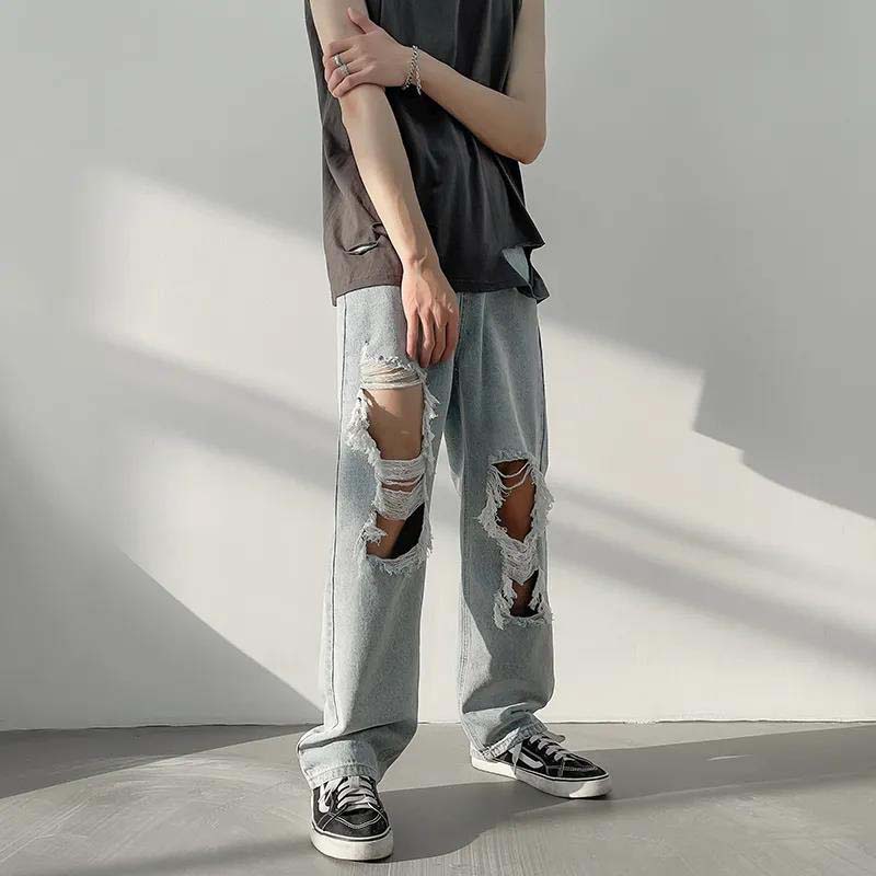 Jeans Men's Loose Straight-leg Casual Pants Summer Thin Ripped Pants