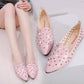 Pointed Toe Pumps Women's Spring and Summer Flat Heels Non-slip Rhinestones All-match Outer Wear Hollow Single Shoes
