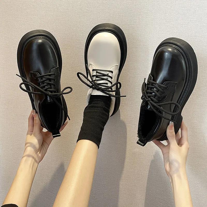 Women's Leather Shoes Winter Warmth and Thickening Plus Velvet Casual and Comfortable Flat Shoes