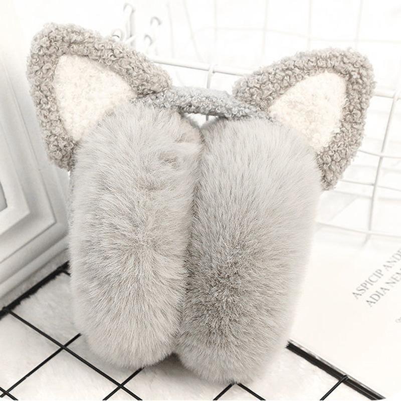 Women's Cute Cat Ears Foldable Earmuffs Korean Style Plush Ear Muffs Thickened Cold-proof Cartoon Earflap Winter Plush Ear Pad Cover Ear Protection