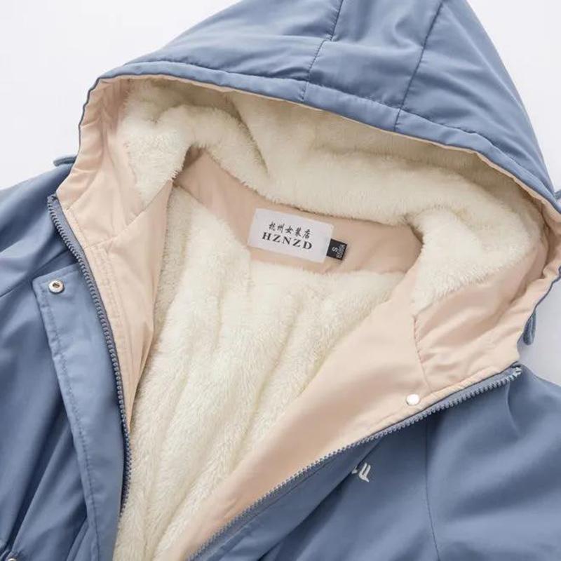 Parker Plus Velvet Thick Coat Women All-match Casual Casual Short Hooded Waist Loose Windbreaker Women Warm and Comfortable