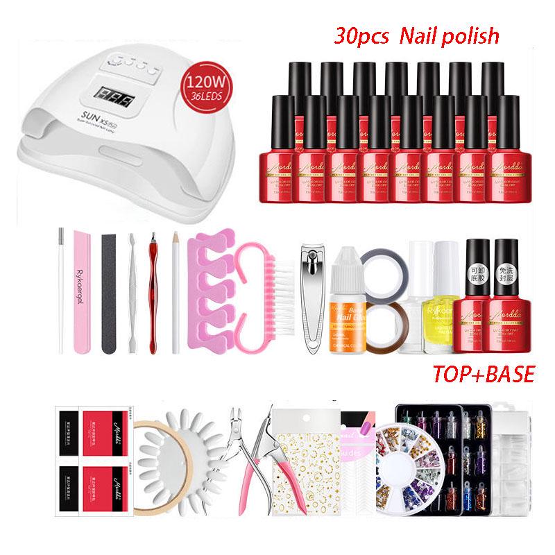 Nail Set 120W UV LED Lamp Dryer Tools 30pcs Gel Nail Polish Kit Soak Off Gel Varnish Nail Art Set