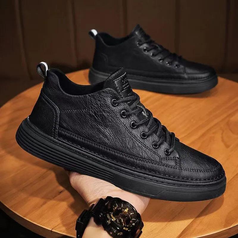 Men's Shoes Spring and Summer Sports and Leisure Shoes British Casual Black Leather Shoes Trend All-match Men's Comfortable Sneakers