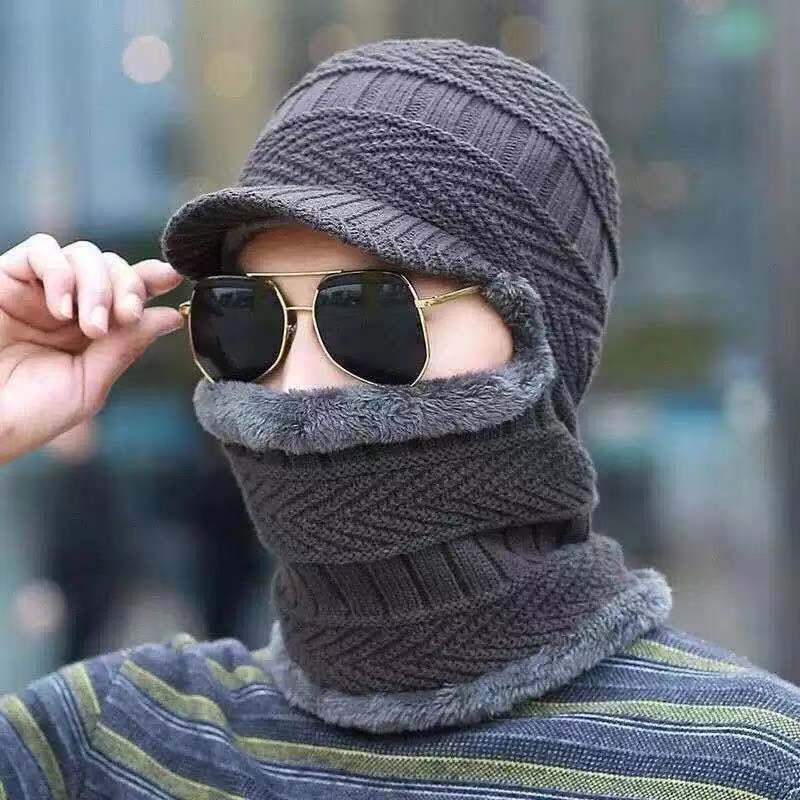 Winter Plus Velvet Thickened Ear Protection One-piece Men and Women Outdoor Knitted Hats Windproof and Warm Riding Neck Protection Cap