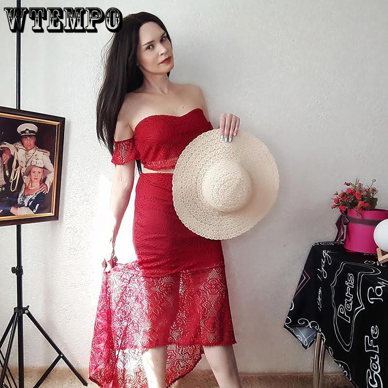 Sexy Women Off Shoulder Tassle Patchwork Crop Top Skirt Suit Laides Cocktail Party Bodycon Dress
