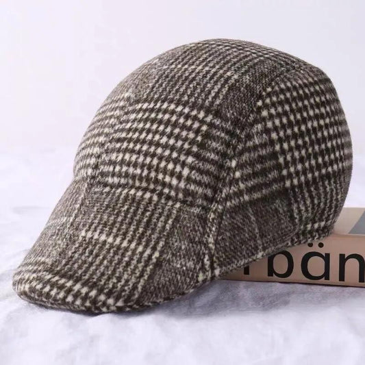 Autumn Winter Men's Plaid Cotton Peaked Cap Middle-aged Elderly Warm Cold-proof Beret Winter Dad Casual Outdoor Sun Hat Painter Hat