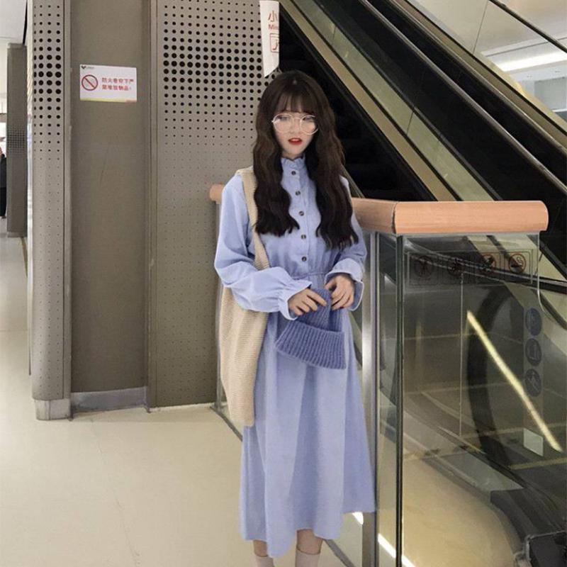 Pofulove cute student Vintage long skirt top Inner wear Women's autumn and winter retro dress