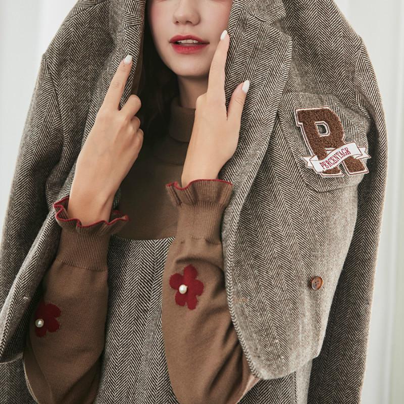 Pofulove Base Sweater Turtleneck Autumn and Winter Sweet Embroidery Long-sleeved Pullover Sweater