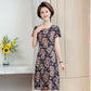 Floral Holiday Style Middle-aged and Elderly Plus Size Women's Dress Short-sleeved Mother Dress Long Skirt Slim Skirt