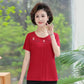 Embroidered Short-sleeved T-shirt Middle-aged and Elderly Women's Large Size Loose Bottoming Shirt Women's Short-sleeved Summer Top
