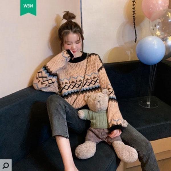 Loose round neck Sweater Women Thick Warm Vintage Knitted Sweater Casual Pullover sweater outwear Autumn Winter