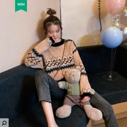 Loose round neck Sweater Women Thick Warm Vintage Knitted Sweater Casual Pullover sweater outwear Autumn Winter