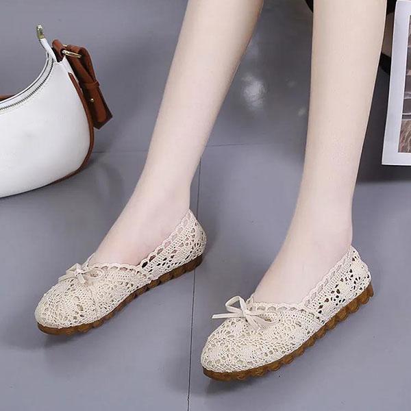 Women's Spring and Summer All-match Flat Bottom Non-slip Cloth Shoes Solid Color Large Size Mesh Hollow Soft Shoes