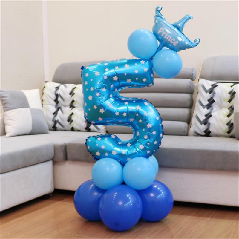 Pink Blue Foil Balloons Numbers 1 2 3 4 5 6 7 8 9 Pattern Birthday Party Decorations