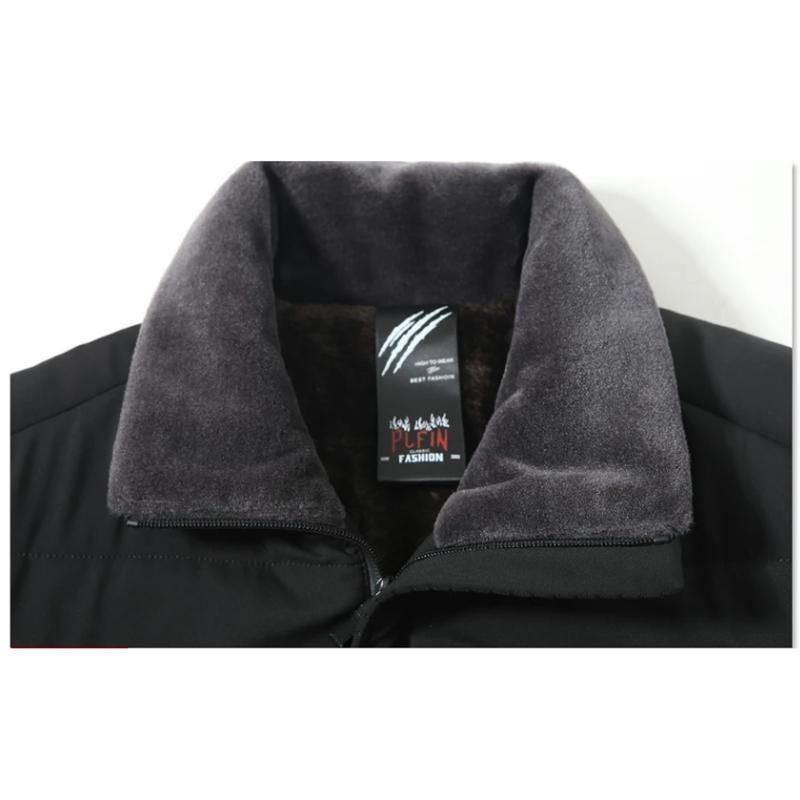 Men's Winter Plus Velvet Cotton-padded Jacket Mid-length Thick Coat Outerwear Stand-up Collar Jacket Middle-aged Windproof Casual Warm Jacket Coats