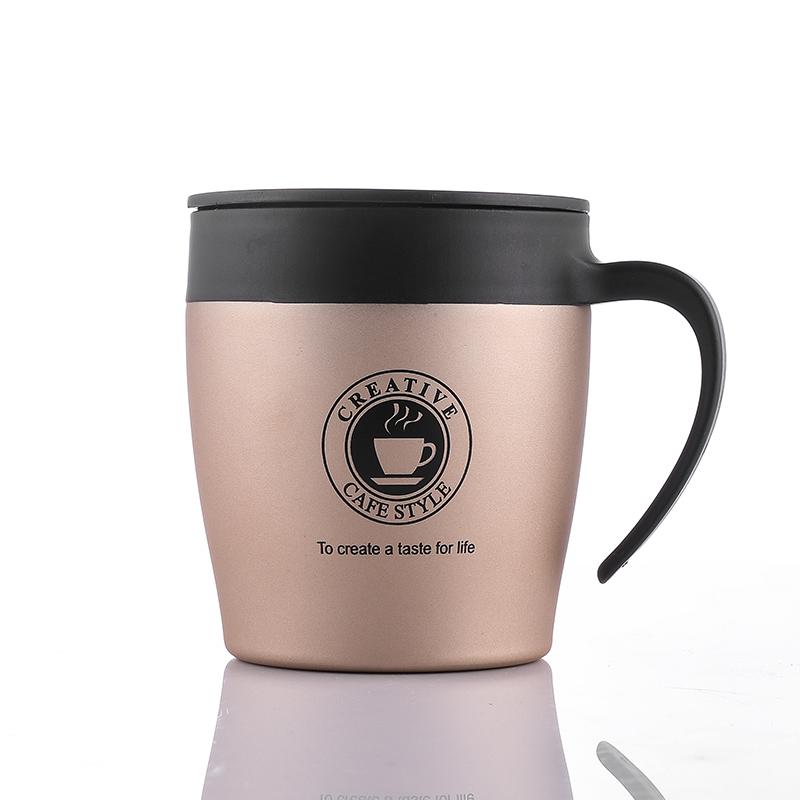 380ml Coffee Vacuum Cup Stainless Steel Vacuum Flask with Handle Cover and Stirring Spoon