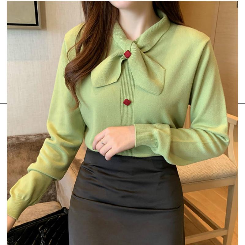 Bow Thick Slim Bottoming Shirt Women Autumn Winter Long-sleeved Was Thin Knitted Sweater