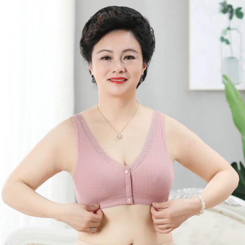 Female Pure Cotton Front Button Thin Gathering Comfortable Vest No Steel Ring Breathable Lightweight Full Cup Bra