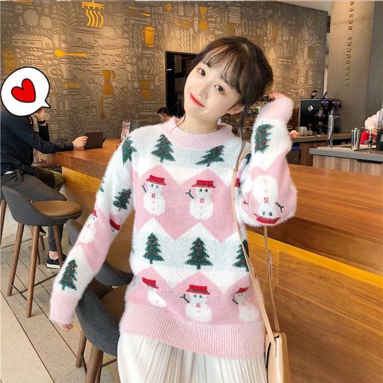Woman Loose Long sleeve sweater Winter Round neck sweater Large size Christmas clothing sweater