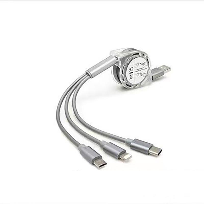 Three-in-one Data Cable 1m Long USB Car Data Cable Android Apple Type-C Connector Electronic Device Charging Cable