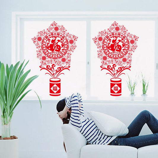 Happy New Year Window Background Wall Spring Festival New Year Celebration Sticker