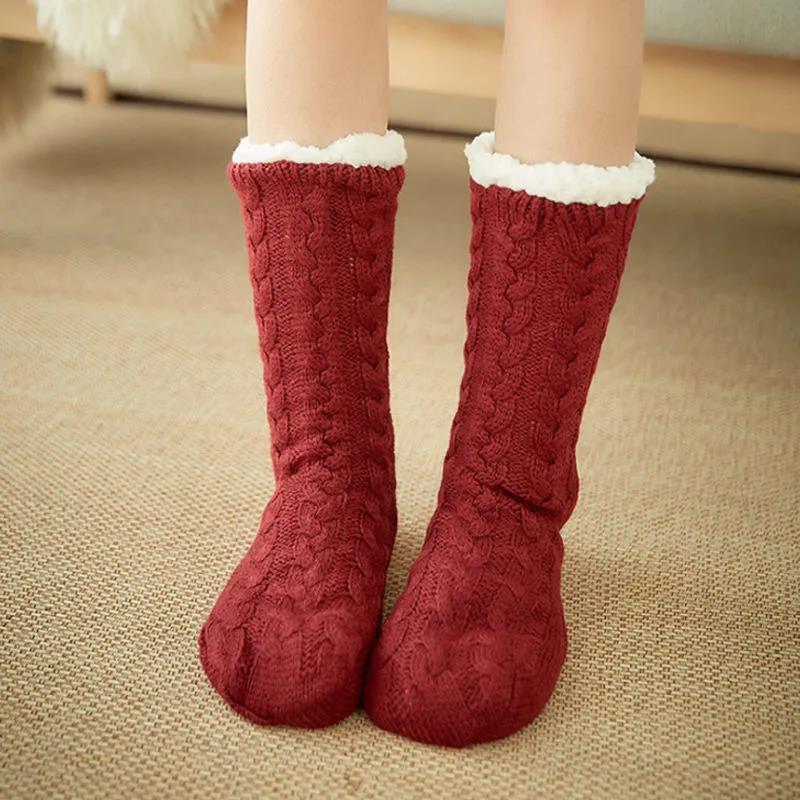 Plus Velvet Floor Socks Knitted Wool Socks Non-slip Thickening Autumn Winter Warm Indoor Bed Sleeping Socks